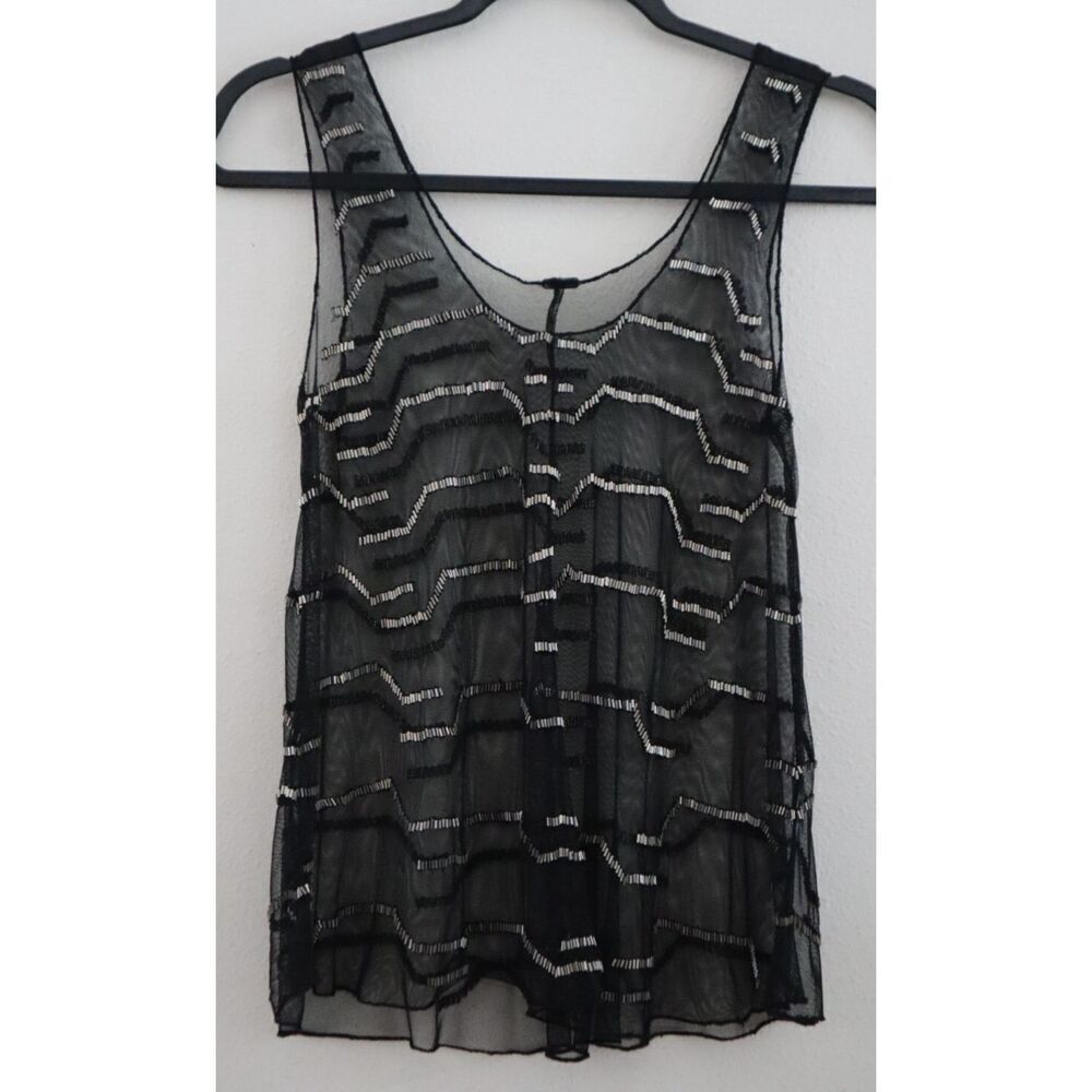 Chan Luu Women's Sz XS/Small Black Sheer Beaded Tank Top Cami - Picture 2 of 6
